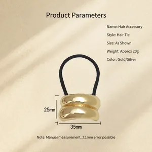 Minimalist golden U-shaped metal ponytail holder with elastic hair tie for women