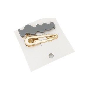 Minimalist wavy hair clips set in dark grey matte and metallic gold finish for women