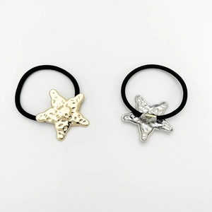 Starfish hair ties in gold and silver finish with durable elastic cord for ponytails
