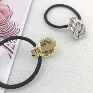Minimalist high-elasticity hair ties with gold and silver twisted alloy metal charms