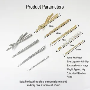 Minimalist alloy hair clip set with pearls and gold finish for elegant hairstyling