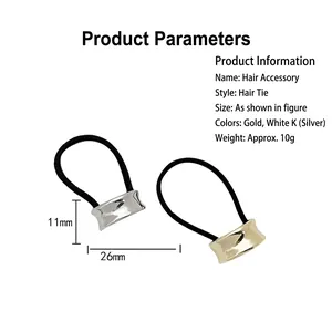 Elastic U-shape hair ties with hammered metal alloy charms in gold and silver finish