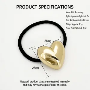Elastic hair tie with a 28mm mirror gold heart pendant for high ponytail hairstyles
