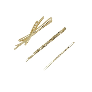 Three-piece set of elegant gold alloy hair clips with pearls and textured minimalist design