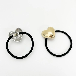 Golden and silver heart-shaped alloy hair ties with high-elastic black rubber bands