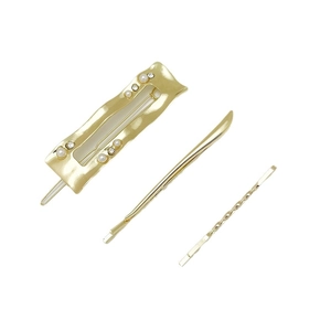 Ensemble de trois barrettes dorées minimalistes avec perles, strass et bords ondulés