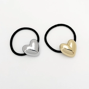 Minimalist Alloy Mirror Finish Heart Shape Hair Tie High Elasticity Black Rubber Band Ponytail Hair Ring For Women