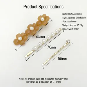 Dreiteiliges japanisches Haarclip-Set mit Blumen und Perlen in warmen Farben für Damen