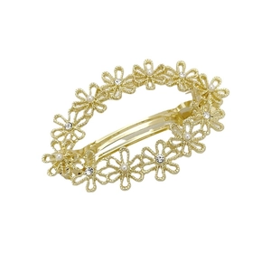 Barrette à cheveux fleur dorée avec perles et strass au design floral ovale élégant
