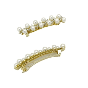 Barrette à cheveux dorée avec perles élégantes et strass brillants pour femmes