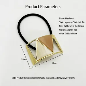 U-shaped hair tie with gold metal geometric resin inlay and black elastic band