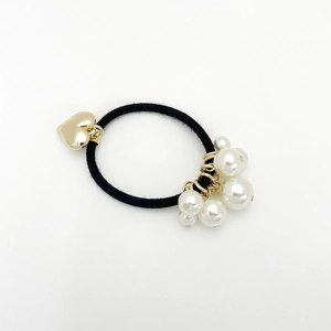 Chouchou Élastique Élégant avec Künstliche Perle et Cœur pour Femme Pendentif Cœur Doré Bandeau Cheveux pour Queue de Cheval Élégant Bijoux