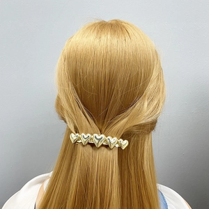 Minimalist Zinc Alloy Five Linked Hearts Hair Clip Metallic Gloss Gold Silver Spring Clip Fashion Hair Accessories For Women