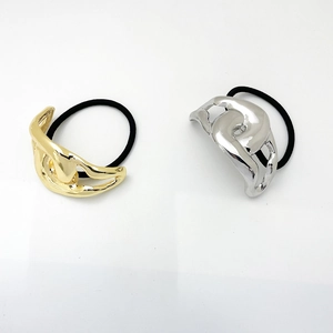 Modern punk style metallic ponytail holder set with molten gold and silver hair ties