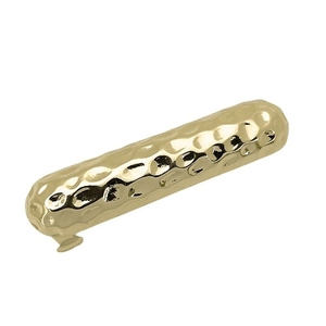 Minimalist gold hammered metal hair clip with a stylish textured finish on white background