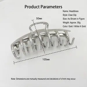 Silver metal hair claw clip with hollow arched design for women, 105mm length punk style
