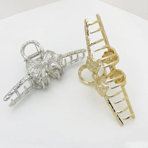 Fashionable gold and silver metal bow hair claw clips for thick hair styling