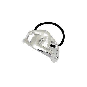 Polished silver alloy knot hair tie with black high-elastic band in punk style