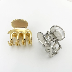 Minimalist square alloy hair claw clips in polished gold and silver metallic finish