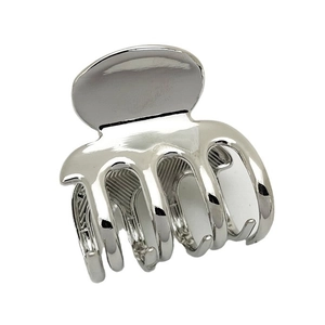 Polished silver alloy square hair claw clip with a glossy metallic mirror finish
