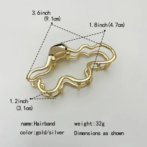 Goldener unregelmäßiger Metall-Haarclip mit Größenangaben und Wellen-Design