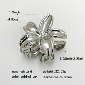 Pince à cheveux fleur en métal argenté élégante avec finition miroir brillant pour femmes