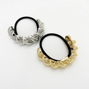 Braided metallic gold and silver ponytail holders with high-elastic black hair bands