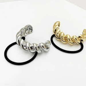 Minimalist Alloy Metal Twist Hair Tie Croissant Texture Ponytail Holder High Elasticity Hair Rope For Women Daily Gold Silver
