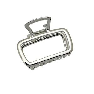 Minimalist square silver hollow metal hair claw clip with sleek rectangular design