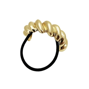 French luxury style black elastic hair tie with twisted gold metal decorative ornament