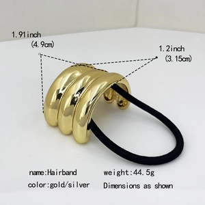Minimalist alloy U-shaped metallic hairband with elastic tie in gold and silver finish