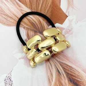 Chic gold alloy chain pattern hair tie with elastic band for minimalist styling