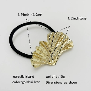 Élastique à cheveux avec feuille de ginkgo en métal doré et argenté de haute qualité