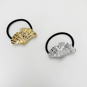 Élastique à Cheveux en Métal Feuille de Ginkgo Minimaliste pour Femmes Or Argent Alliage en Forme de Éventail