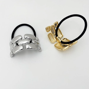 Minimalist alloy chain style hair tie with high-elastic band in polished gold and silver