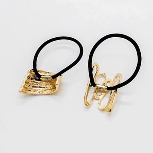 Minimalist geometric U-shaped golden metal alloy hair rings with black elastic bands