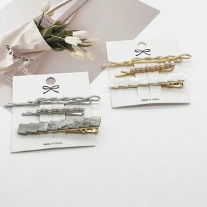 Collection de Pinces à Cheveux en Alliage Imitation Künstliche Perle Résine Style Coréen Élégant Texture Marbre Géométrique Femmes