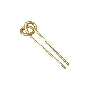 Polished 18k gold alloy U-shaped hair pin with minimalist knot design for women