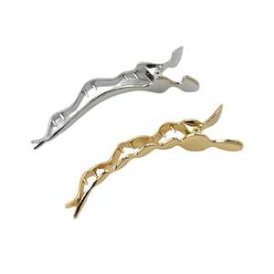 Minimalist irregular wave alloy hair clips in gold and silver finish set for women