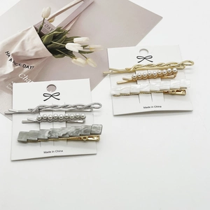 Set de 6 barrettes élégantes en métal avec perles artificielles et motifs marbrés