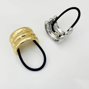 Minimalist alloy wavy hair ties in gold and silver finish with high elastic black bands