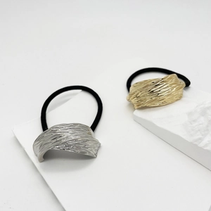 Alloy Metallic Wave Texture Hair Ties High Elasticity Rubber Bands Geometric Chic Ponytail Holders Gold Silver Hair Jewelry