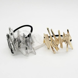 Irregular Liquid Metal Style Hair Tie For Women Alloy Lava Texture Ponytail Holder Gold Silver Plated Elastic Hair Band Sweet Cool Style Hair Accessories