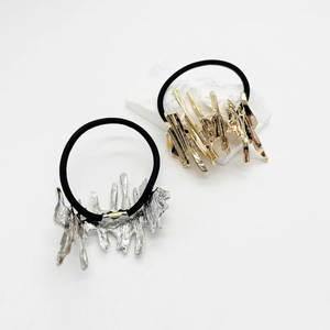 Set of gold and silver irregular lava texture metal hair ties for women ponytail