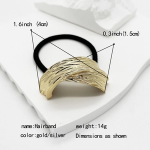 Irregular striped gold metal hairband on stone base with detailed size specifications