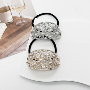 Vintage Hollow Alloy Hair Tie With Faux Artificial Pearl Rhinestones French Elegant Elastic Scrunchies For Women Daily Party Accessary