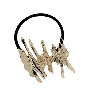 Minimalist gold irregular alloy metal hair tie with lava texture for ponytail styling