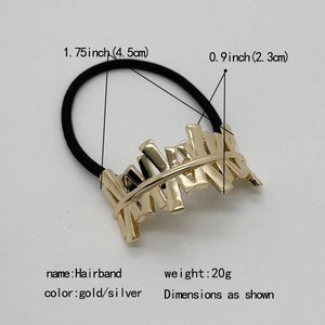 Irregular U-shaped metallic hair tie with polished gold finish and black elastic band