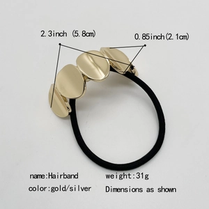 Élastique à cheveux style punk avec quatre plaques en métal doré pour queue de cheval haute