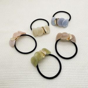 5-piece set of high elasticity hair ties with acrylic beads and gold metal accents